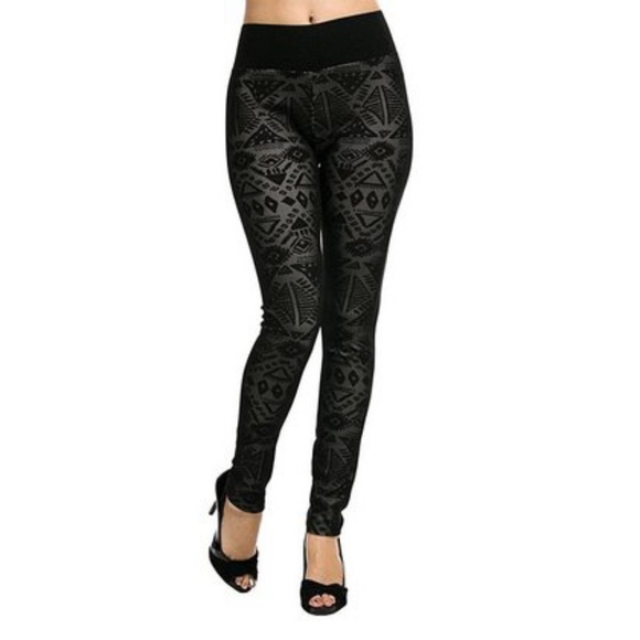 Black Geometric Techno Mesh High-Waist Leggings - Picture 1 of 1